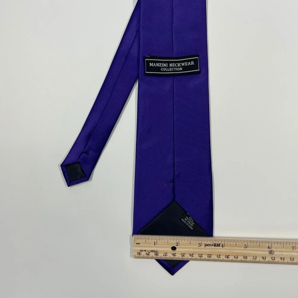Manzini Purple Solid Satin Classic Necktie Mens OS